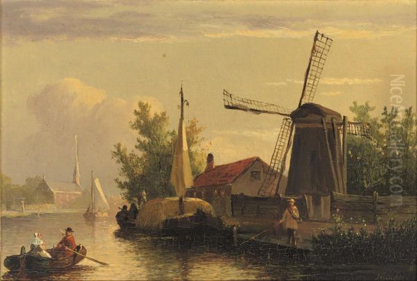 A River Landscape At Dusk Oil Painting by Joseph Bles