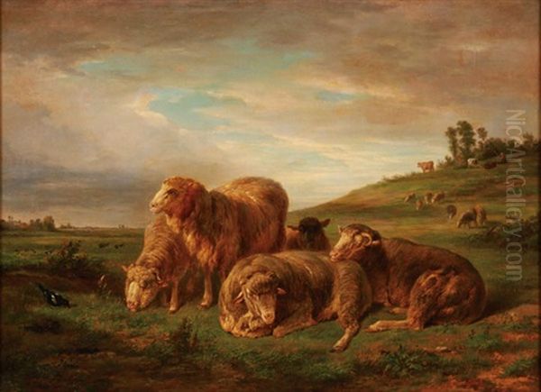 Sheep At Rest In The Pasture Oil Painting by Joseph Francois Paris