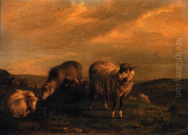 Moutons Aux Paturages Oil Painting by Joseph Francois Paris