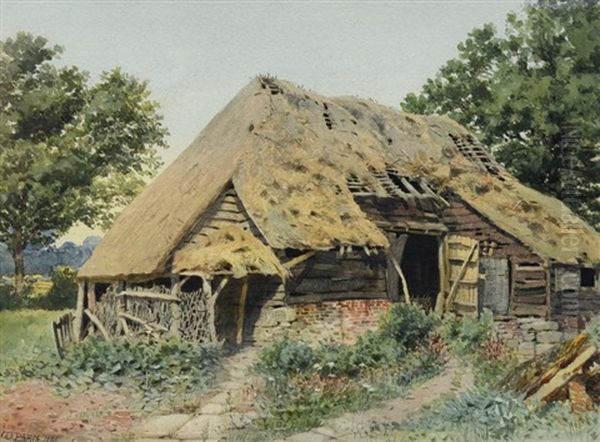 Thatched Roof Cottage Oil Painting by Walter Paris