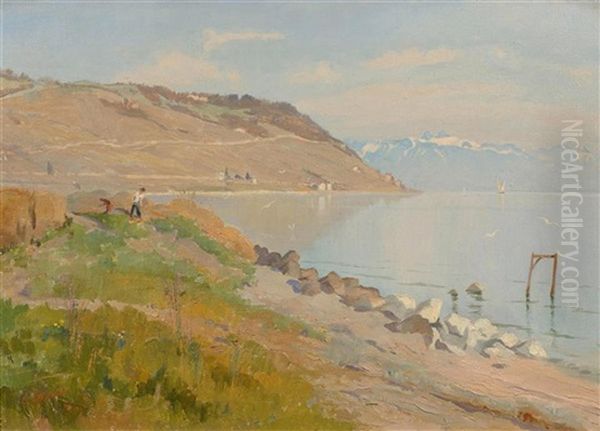 Blick Auf Den Genfer See Mit Figurenstaffage Oil Painting by Charles Parisod