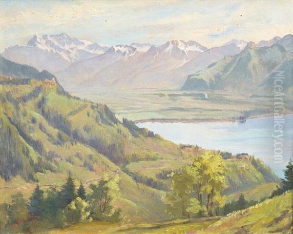 Vue Du Lac Leman Et Du Chablais Oil Painting by Charles Parisod