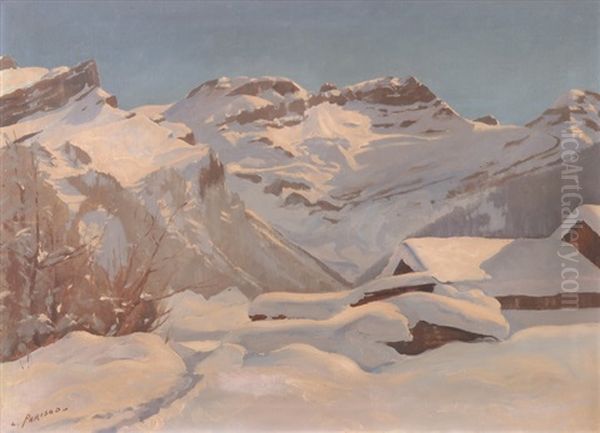 Wintertag Mit Blick In Die Waadtlander-alpen Oil Painting by Charles Parisod