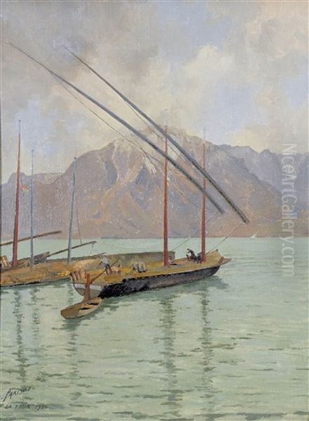 Lac Leman Avec Le Grammont Oil Painting by Charles Parisod