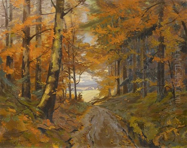 Herbstlicher Waldweg Oil Painting by Charles Parisod