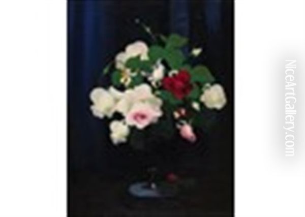 White, Red And Pink Roses Oil Painting by Stuart James Park