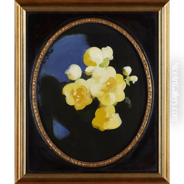 Still Life Of Yellow Roses Oil Painting by Stuart James Park