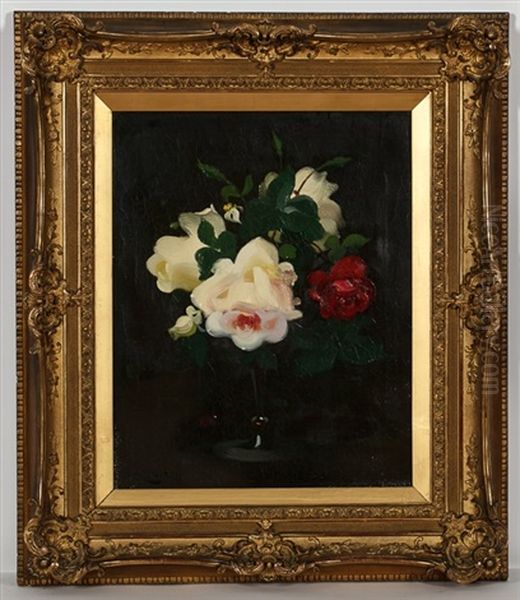 Roses In A Vase Oil Painting by Stuart James Park