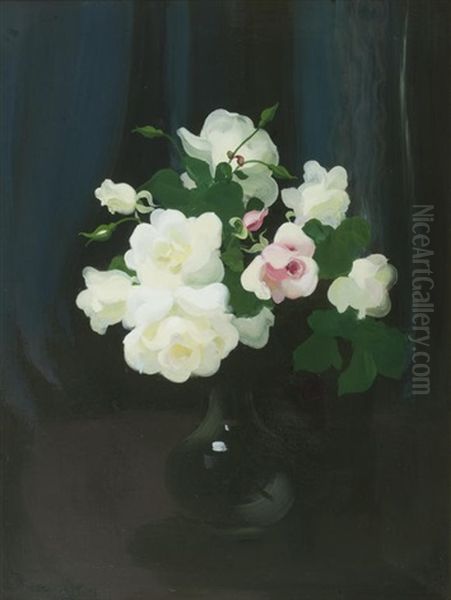 White And Pink Roses Oil Painting by Stuart James Park