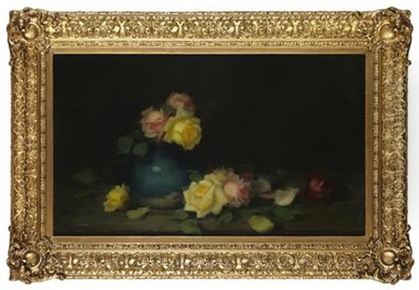 A Still Life Of Yellow And Pink Roses by Stuart James Park