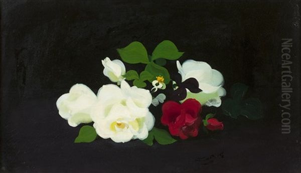 Red And Cream Roses Oil Painting by Stuart James Park