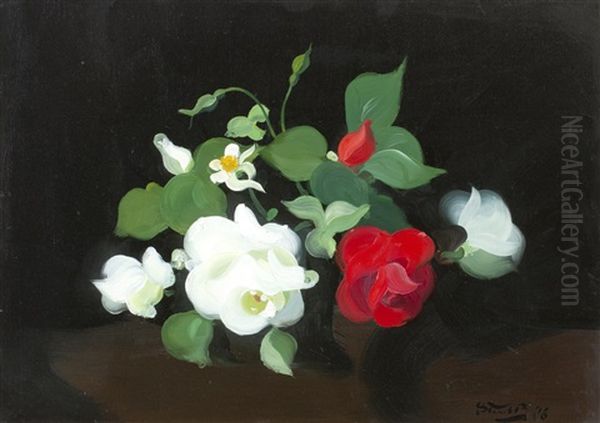 Red And White Roses Oil Painting by Stuart James Park