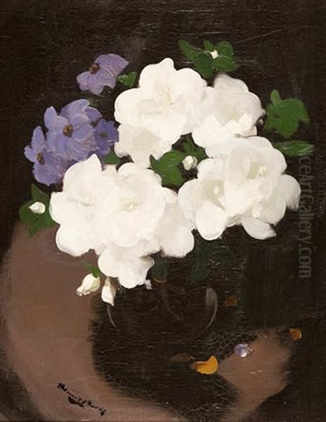 Purple And White Violas Oil Painting by Stuart James Park