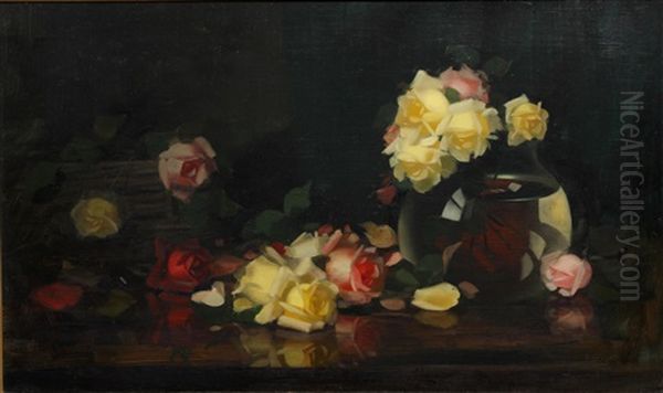 Still Life: Pink And Yellow Oil Painting by Stuart James Park