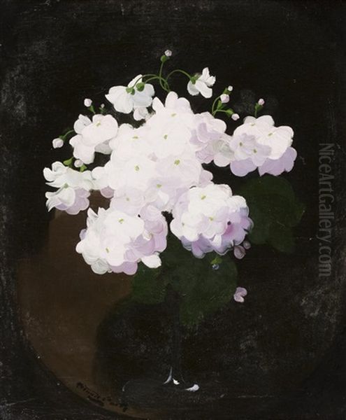 Vase Of White Hydrangeas Oil Painting by Stuart James Park