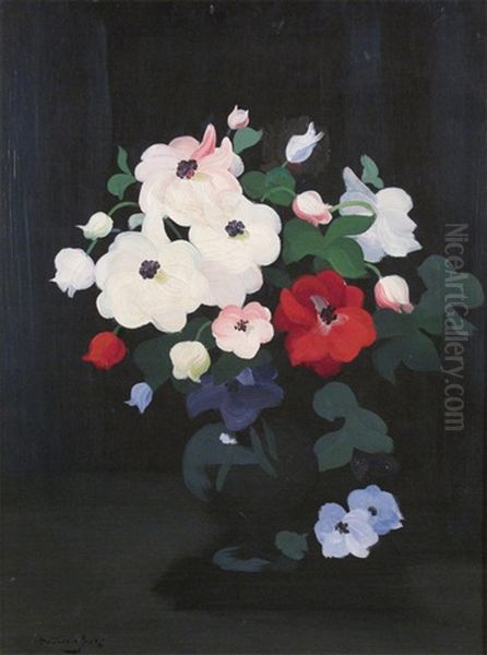 Still Life Of A Vase Of Summer Flowers Oil Painting by Stuart James Park