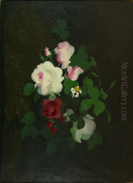 Still Life With Pink, White, And Red Roses Oil Painting by Stuart James Park