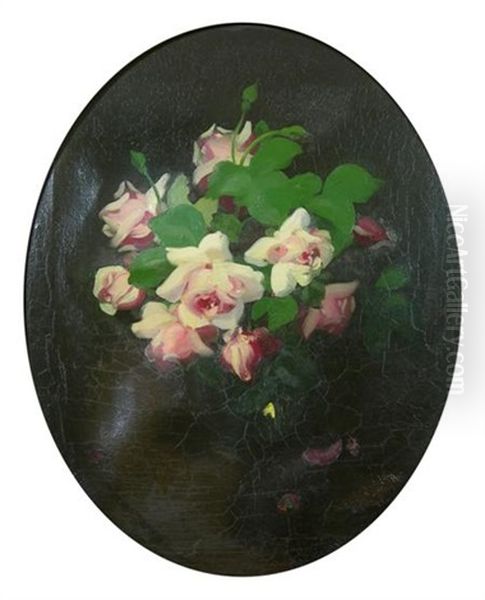 Still Life With Pink Roses Oil Painting by Stuart James Park