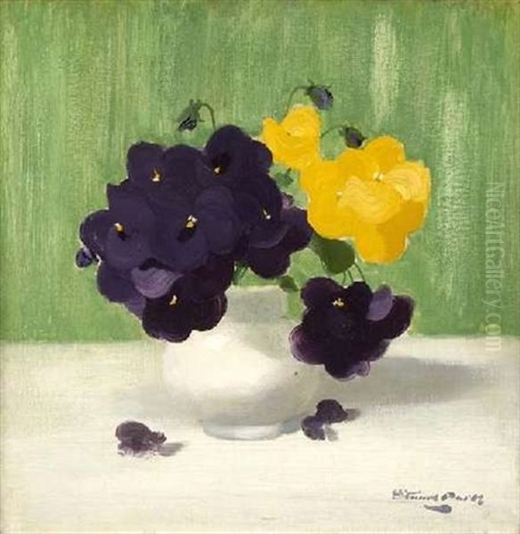 A Still Life Of Purple And Yellow Roses Oil Painting by Stuart James Park