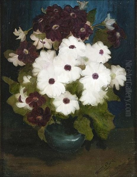 A Still Life Of Purple And White Blooms Oil Painting by Stuart James Park