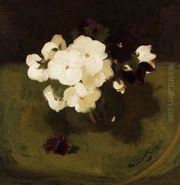 Still Life With White And Purple Pansies Oil Painting by Stuart James Park