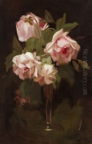 Still Life With Pink Roses Oil Painting by Stuart James Park