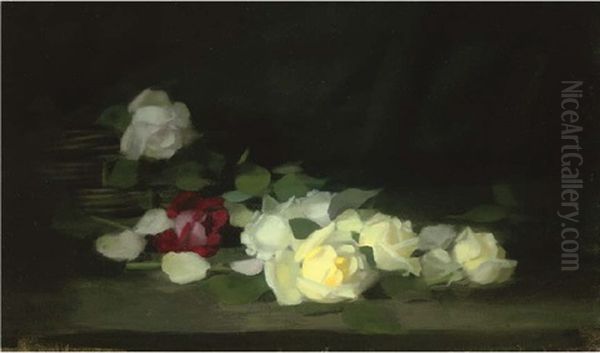 Red, White And Yellow Roses Oil Painting by Stuart James Park