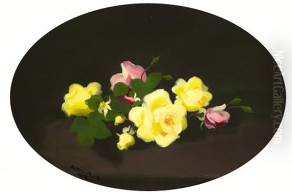 Still Life With Pink And Yellow Roses Oil Painting by Stuart James Park