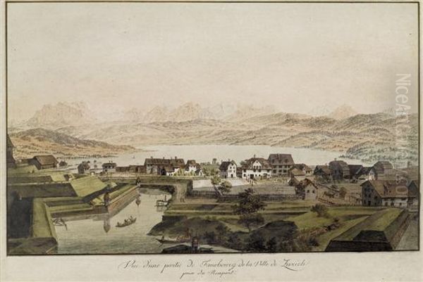 Vue D'une Partie De Fauxbourg De La Ville De Zurich Prise Du Rempart E Zurch Oil Painting by Johann Heinrich Bleuler I