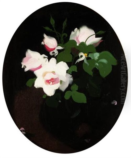 Still Life Of Pink Roses Oil Painting by Stuart James Park