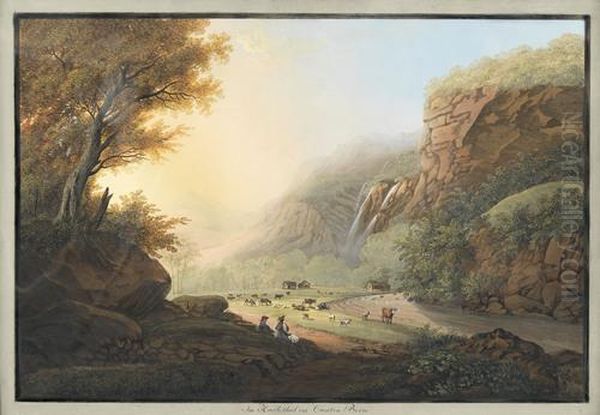 Im Haslethal Im Canton Bern Oil Painting by Johann Heinrich Bleuler I