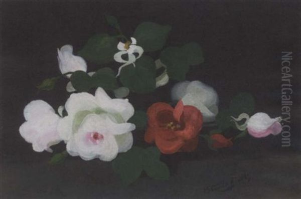 White And Red Roses Oil Painting by Stuart James Park