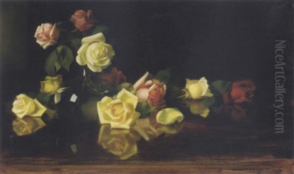 Yellow And Pink Roses Oil Painting by Stuart James Park