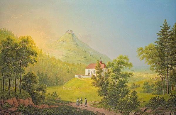 Das Schloss Hohenzollernvon Der Seite Der Maria Zeller Kapelle Oil Painting by Johann Heinrich Bleuler I