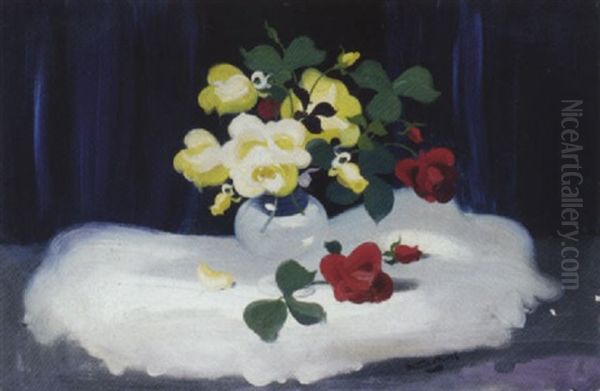 Yellow And Red Roses Oil Painting by Stuart James Park