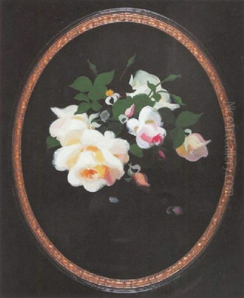 A Still Life Of Yellow And Pink Roses Oil Painting by Stuart James Park