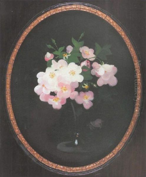 A Still Life Of Pink Roses Oil Painting by Stuart James Park