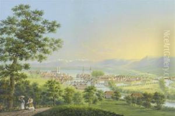 View Of Zurich Oil Painting by Johann Heinrich Bleuler I