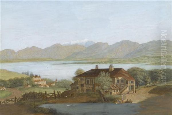 Chateau De Vesenay Aux Environs De Geneve Oil Painting by Johann Heinrich Bleuler I