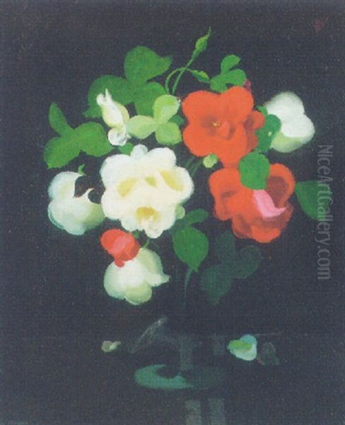 Still Life With Red And White Roses Oil Painting by Stuart James Park