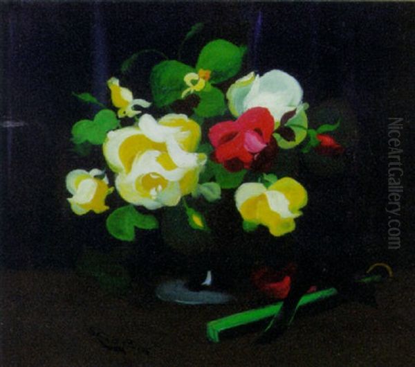 Still Life With Roses And Fan Oil Painting by Stuart James Park