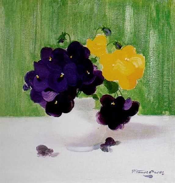 Mixed Pansies Oil Painting by Stuart James Park