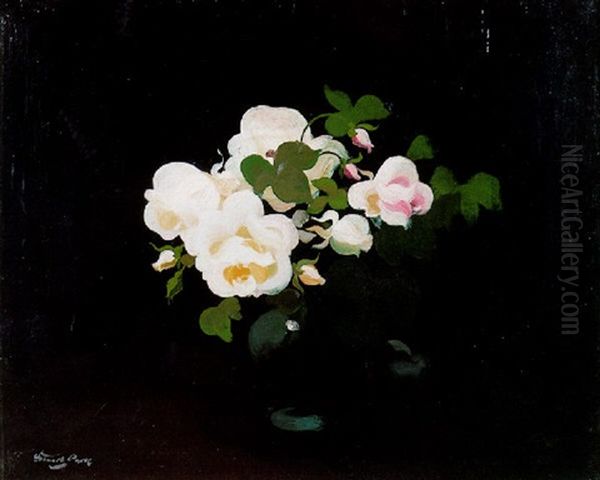 Lemon And Pink Roses In A Vase Oil Painting by Stuart James Park