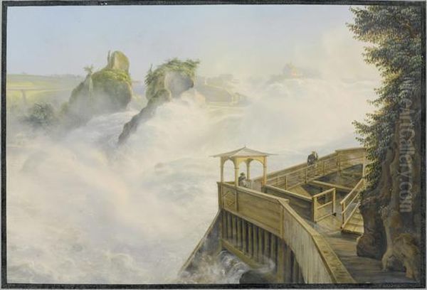 Schaffhausen Falls By Day Oil Painting by Ludwig Bleuler