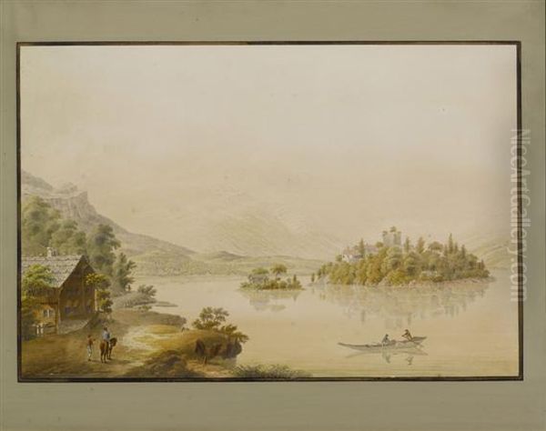 Schwanau Island On Lake Lauerz Oil Painting by Ludwig Bleuler