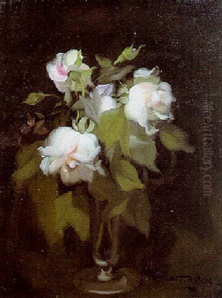 Pink Roses Oil Painting by Stuart James Park