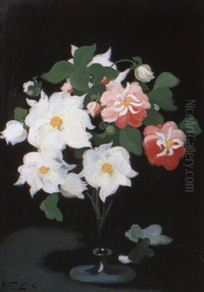 Pink And White Roses Oil Painting by Stuart James Park