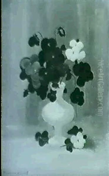 Pansies In A White Vase Oil Painting by Stuart James Park