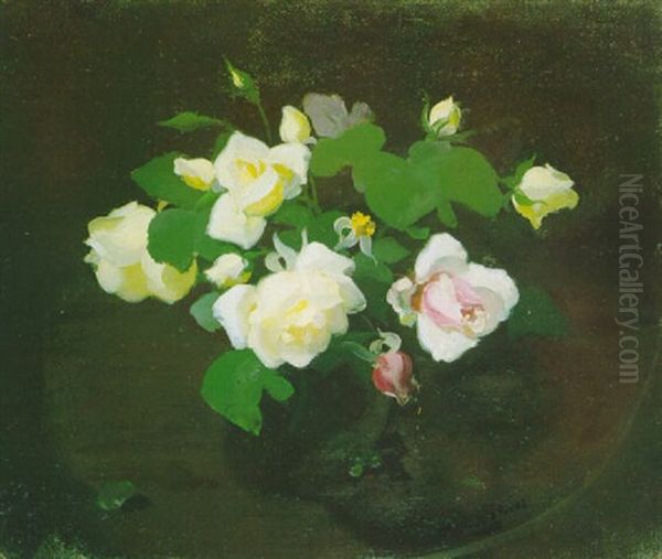 Yellow And Pink Roses Oil Painting by Stuart James Park