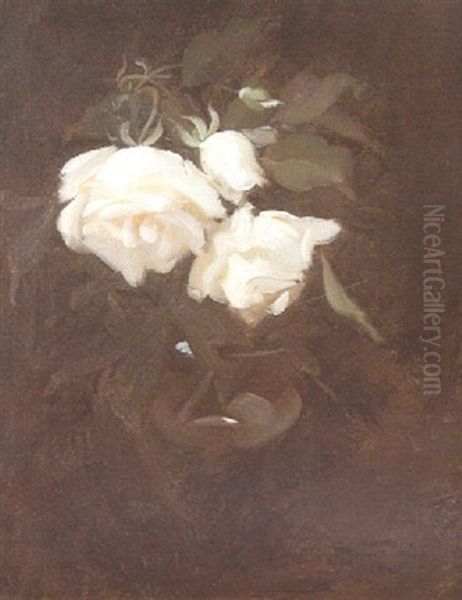 White Roses In A Glass Bowl Oil Painting by Stuart James Park